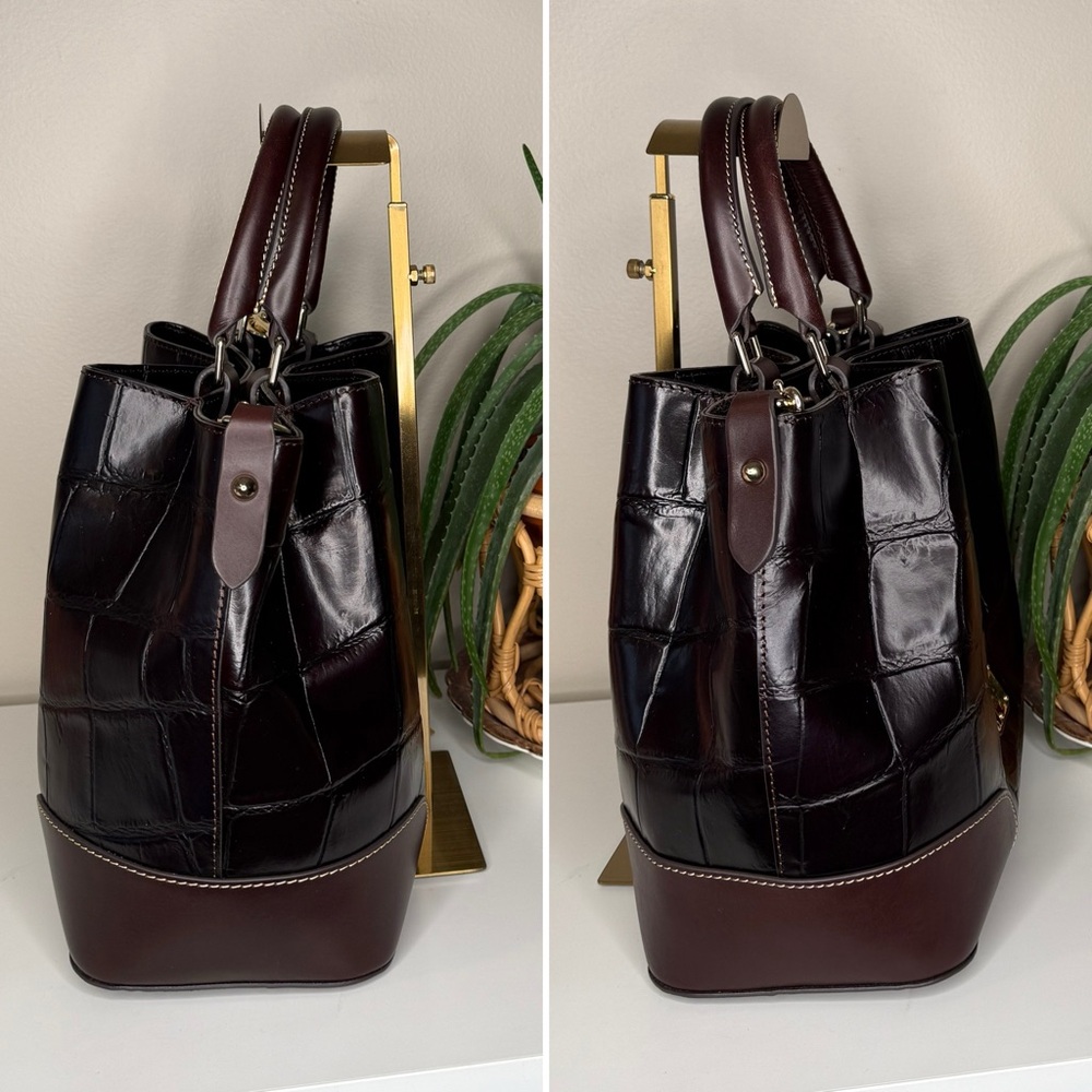 Dooney & Bourke Oakdale Brenna Satchel Croc Embossed Leather Espresso Handbag - Picture 4 of 14